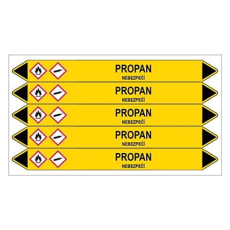 Značení potrubí, propan,5 ks, 150 × 12 mm